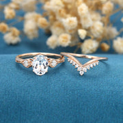 Oval Shaped Moissanite Engagement Ring with Matching Band